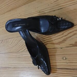Vintage Brighton Paige Woven Leather Mule Heel Black 9.5 M w Box Excellent Cond